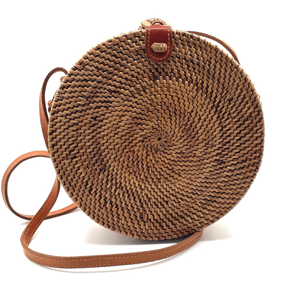 Round Woven Tan Crossbody Bag